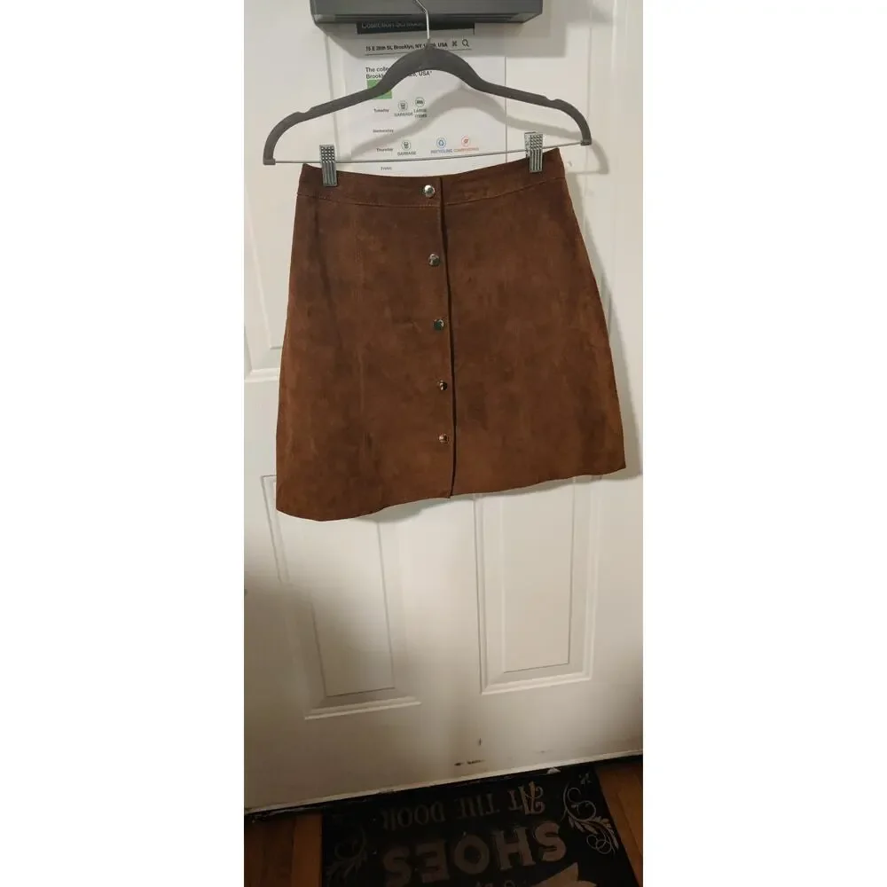 Vila Clothes Vibotini HW Suede Skirt Brown EU36 Snap Front Old Money Preppy